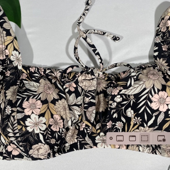 NWT Kona Sol‎ [ Large ] Cinch-Front Bikini Top in Black Floral - Picture 7 of 11